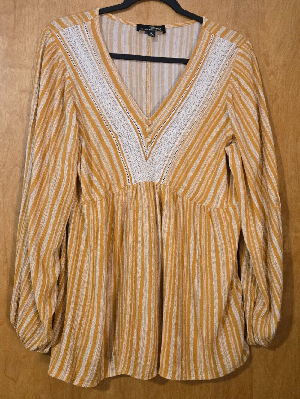 Suzanne Betro Terracotta Lace Panel Button Front Blouse V-neck 1X Boho
